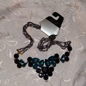 RARE TEAL BLUE & Black Necklace NWT Black Chain !!